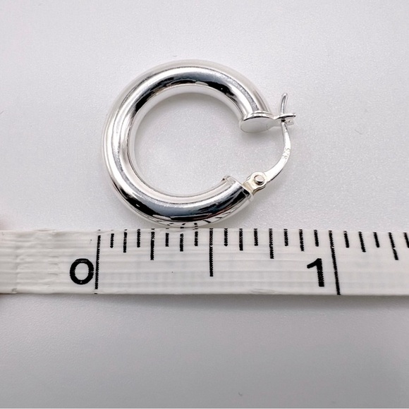 .925 Sterling Silver 4mm x 20mm  Round Tube Hoop Earrings - Picture 14 of 15